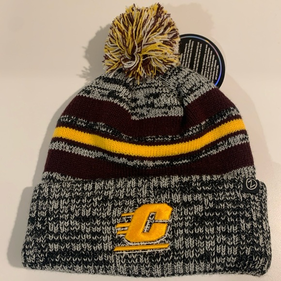 Central Michigan Chippewas MAC Beanie Winter Pom Knit Ski Hat Zephyr Brand, NWT - Picture 1 of 8